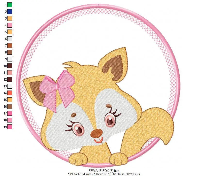 Fox with frame embroidery designs - Boy and Girl Redfox machine embroidery pattern - Woodland animal embroidery - Instant download pes jef Marcia Embroidery