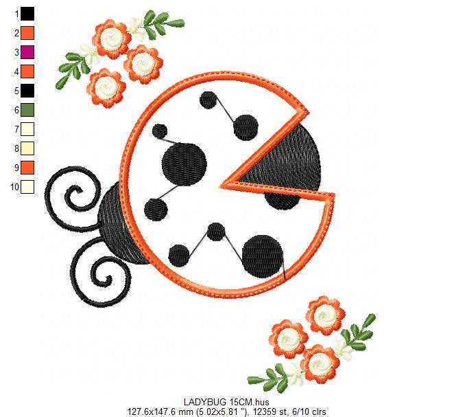 Ladybug embroidery designs - Garden animal insect machine embroidery pattern - Ladybug applique design - Instant download pes jef dst vp3