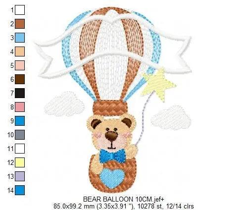 Bear embroidery designs - Hot air balloon embroidery design machine embroidery pattern - Nursery embroidery - bear filled stitch newborn Marcia Embroidery