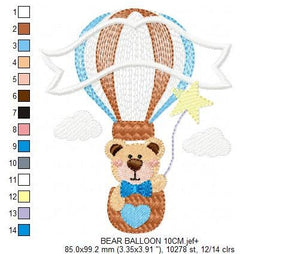 Bear embroidery designs - Hot air balloon embroidery design machine embroidery pattern - Nursery embroidery - bear filled stitch newborn