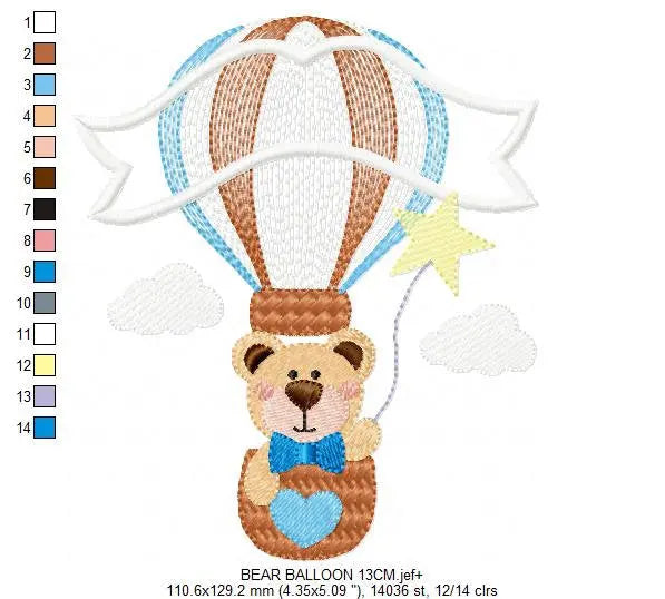 Bear embroidery designs - Hot air balloon embroidery design machine embroidery pattern - Nursery embroidery - bear filled stitch newborn Marcia Embroidery