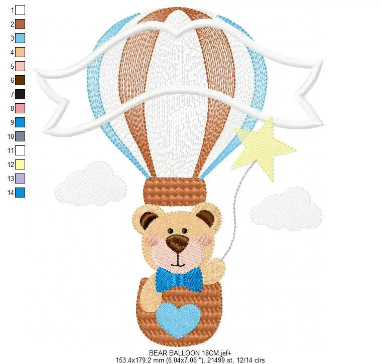 Bear embroidery designs - Hot air balloon embroidery design machine embroidery pattern - Nursery embroidery - bear filled stitch newborn Marcia Embroidery