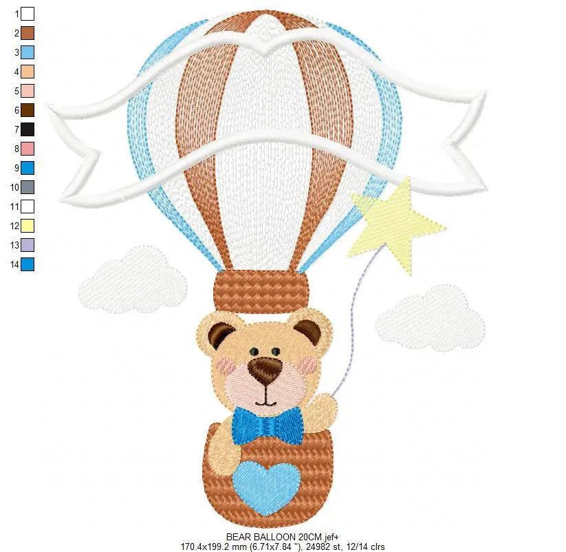 Bear embroidery designs - Hot air balloon embroidery design machine embroidery pattern - Nursery embroidery - bear filled stitch newborn Marcia Embroidery