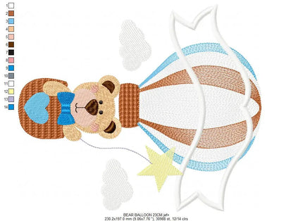 Bear embroidery designs - Hot air balloon embroidery design machine embroidery pattern - Nursery embroidery - bear filled stitch newborn Marcia Embroidery
