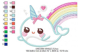 Unicorn embroidery designs - Whale embroidery design machine embroidery pattern - baby girl embroidery file - newborn whale applique nursery