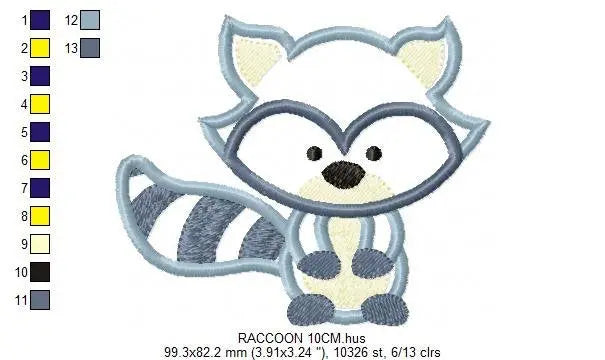 Raccoon applique embroidery designs - Woodland Animal embroidery design machine embroidery pattern - Baby boy embroidery - instant download Marcia Embroidery
