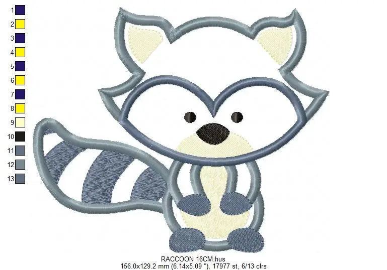 Raccoon applique embroidery designs - Woodland Animal embroidery design machine embroidery pattern - Baby boy embroidery - instant download Marcia Embroidery