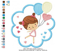 Charger l&#39;image dans la galerie, Girl embroidery designs - Girl with frame embroidery design machine embroidery pattern - girl with balloons applique design baby embroidery
