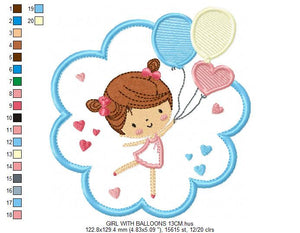 Girl embroidery designs - Girl with frame embroidery design machine embroidery pattern - girl with balloons applique design baby embroidery