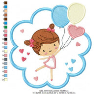 Carica l&#39;immagine nel visualizzatore di Gallery, Girl embroidery designs - Girl with frame embroidery design machine embroidery pattern - girl with balloons applique design baby embroidery
