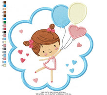 Charger l&#39;image dans la galerie, Girl embroidery designs - Girl with frame embroidery design machine embroidery pattern - girl with balloons applique design baby embroidery
