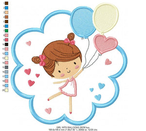 Girl embroidery designs - Girl with frame embroidery design machine embroidery pattern - girl with balloons applique design baby embroidery