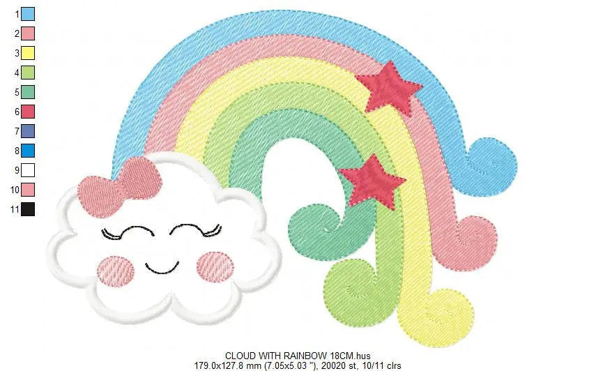 Cloud embroidery design - rainbow embroidery design machine embroidery pattern - baby embroidery file - kid embroidery rainbow fill stitch Marcia Embroidery