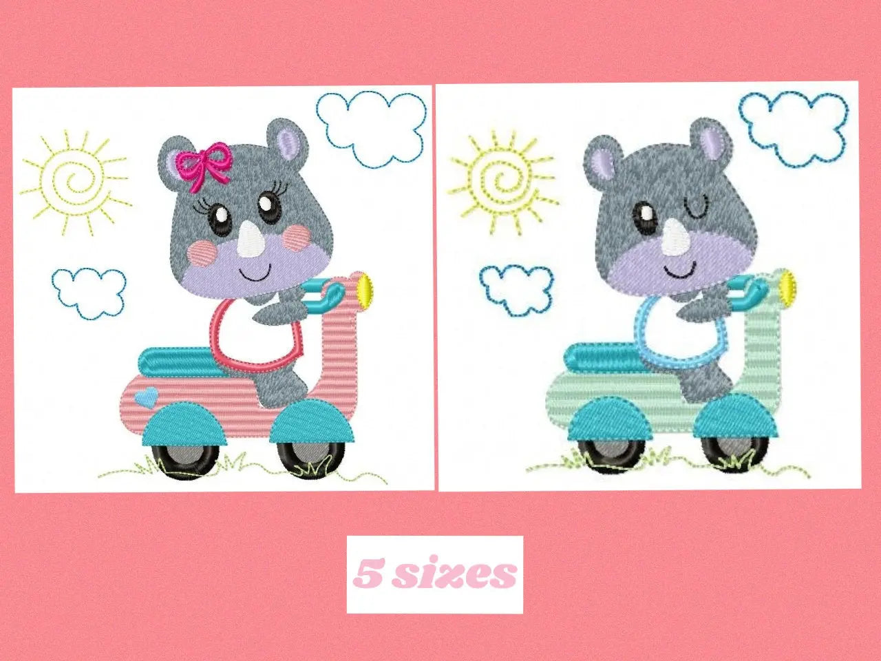Rhino embroidery designs - Motorcycle embroidery design machine embroidery pattern - baby boy embroidery file - girl embroidery fill stitch Marcia Embroidery