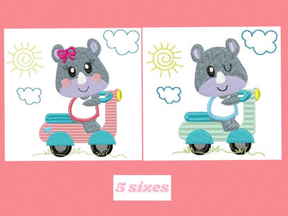 Rhino embroidery designs - Motorcycle embroidery design machine embroidery pattern - baby boy embroidery file - girl embroidery fill stitch Marcia Embroidery