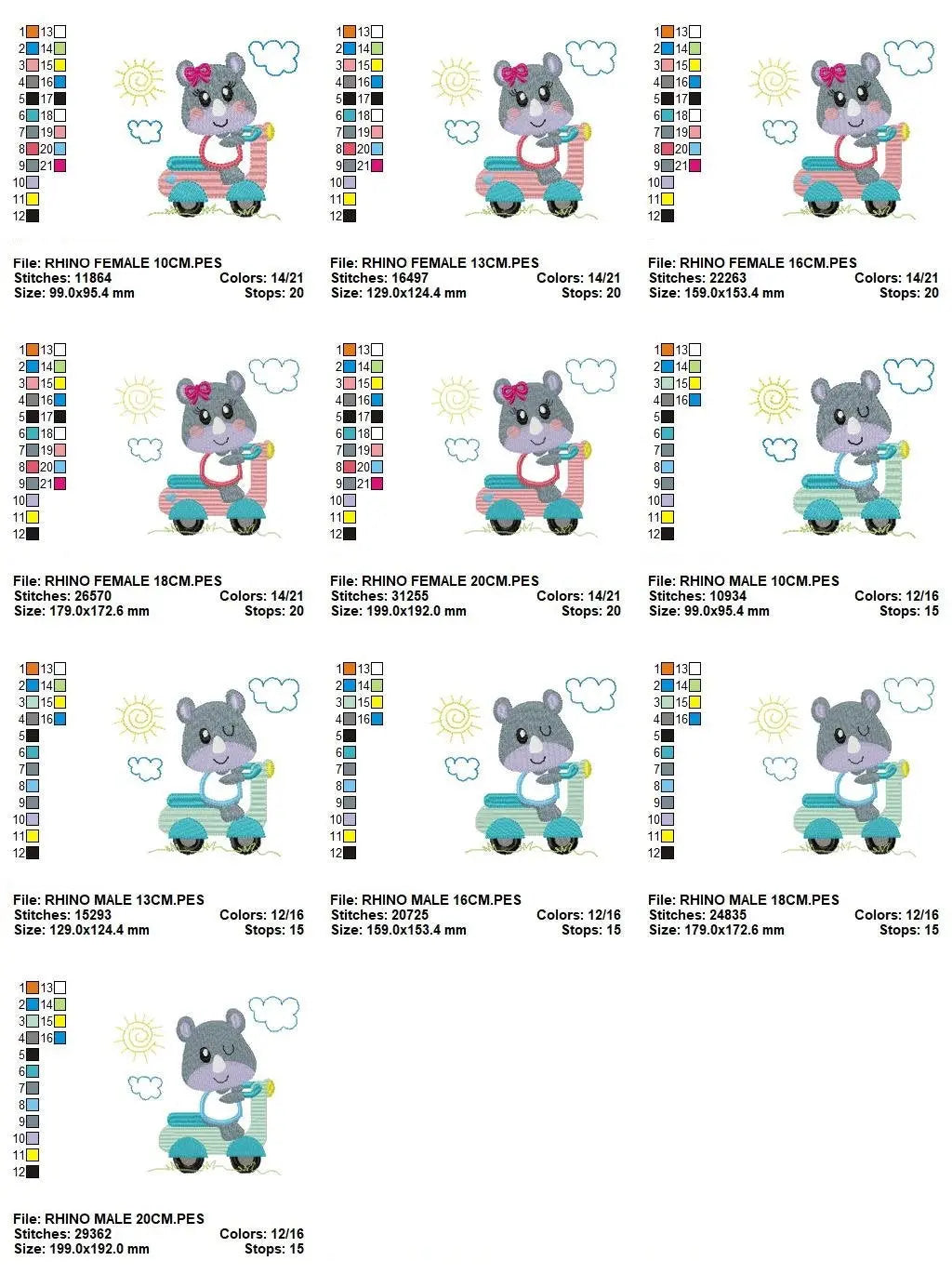 Rhino embroidery designs - Motorcycle embroidery design machine embroidery pattern - baby boy embroidery file - girl embroidery fill stitch Marcia Embroidery