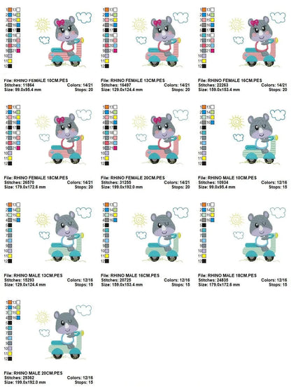 Rhino embroidery designs - Motorcycle embroidery design machine embroidery pattern - baby boy embroidery file - girl embroidery fill stitch Marcia Embroidery
