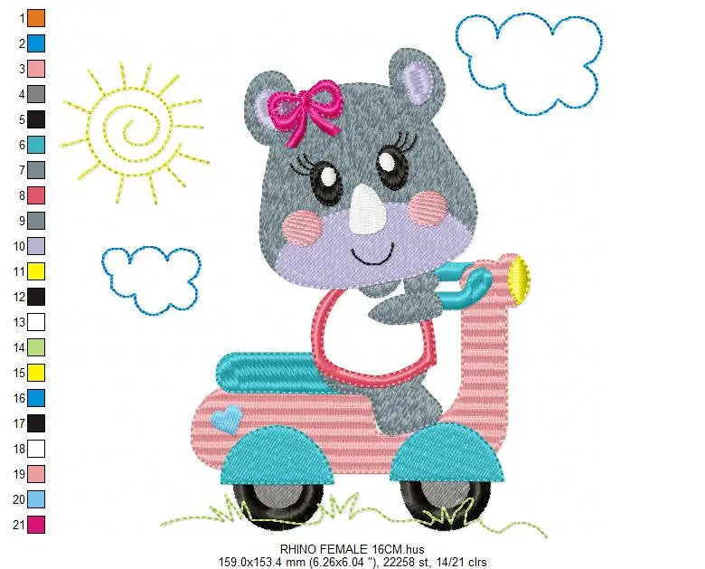 Rhino embroidery designs - Motorcycle embroidery design machine embroidery pattern - baby boy embroidery file - girl embroidery fill stitch Marcia Embroidery