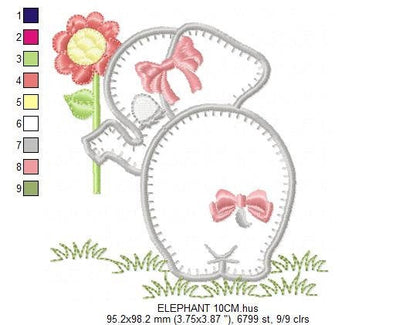 Elephant embroidery designs - Baby girl embroidery design machine embroidery pattern - Animal embroidery file  elephant with flower applique