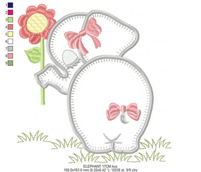 Elephant embroidery designs - Baby girl embroidery design machine embroidery pattern - Animal embroidery file  elephant with flower applique