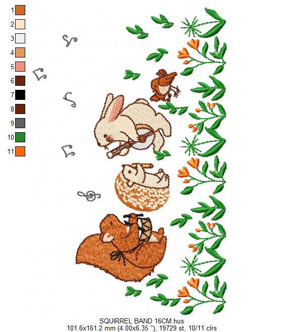 Musical embroidery design - Animal Musicians embroidery designs machine embroidery pattern - kid embroidery file Hedgehog Squirrel Woodland