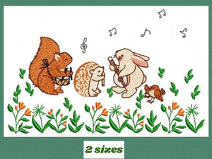 Musical embroidery design - Animal Musicians embroidery designs machine embroidery pattern - kid embroidery file Hedgehog Squirrel Woodland