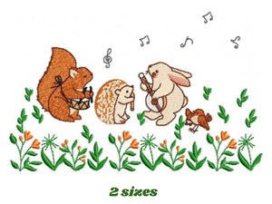 Musical embroidery design - Animal Musicians embroidery designs machine embroidery pattern - kid embroidery file Hedgehog Squirrel Woodland