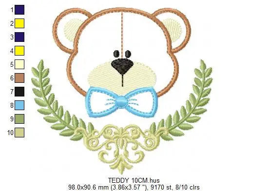 Bear embroidery designs - Teddy embroidery design machine embroidery pattern - Laurel embroidery file - bear with laurel applique design Marcia Embroidery