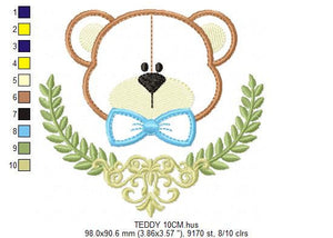 Bear embroidery designs - Teddy embroidery design machine embroidery pattern - Laurel embroidery file - bear with laurel applique design