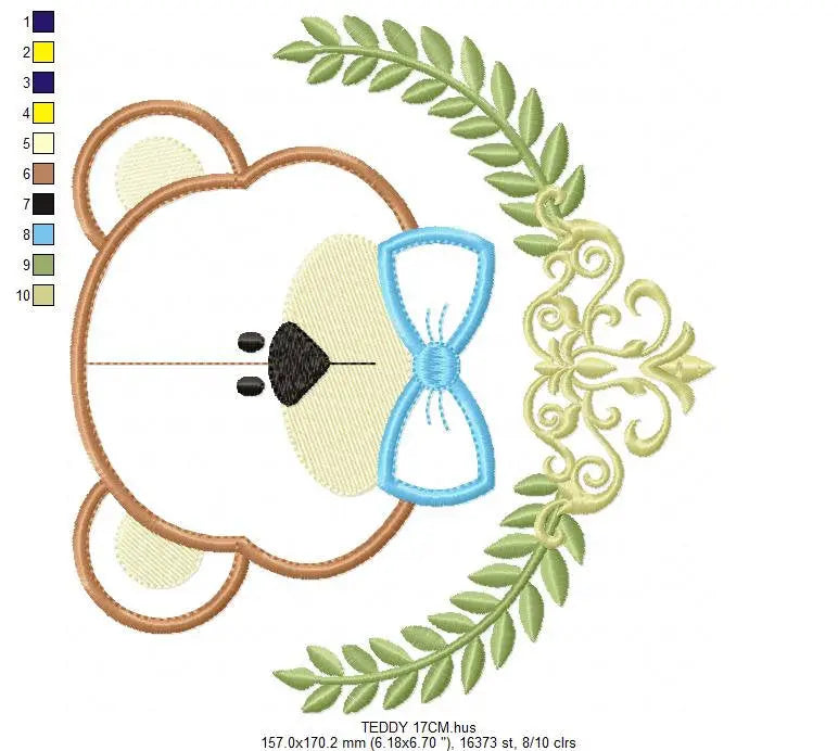 Bear embroidery designs - Teddy embroidery design machine embroidery pattern - Laurel embroidery file - bear with laurel applique design Marcia Embroidery