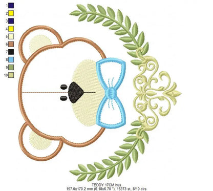 Bear embroidery designs - Teddy embroidery design machine embroidery pattern - Laurel embroidery file - bear with laurel applique design Marcia Embroidery