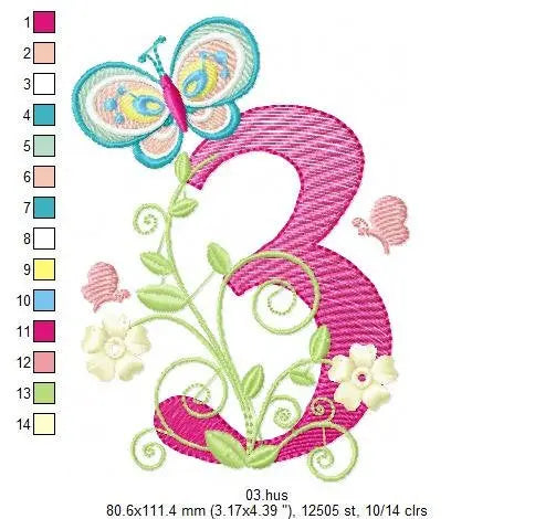 Numbers embroidery designs - Birthday Embroidery design Machine embroidery file - Embroidery numbers rippled - kid embroidery numbers design Marcia Embroidery