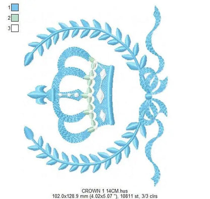 Crown embroidery designs - Laurel Wreath with Crown embroidery design machine embroidery pattern - baby boy embroidery file crown design Marcia Embroidery