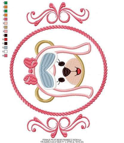 Pilot Bear embroidery designs - Girl Pilot embroidery design machine embroidery pattern - Teddy bear applique design - baby girl embroidery Marcia Embroidery