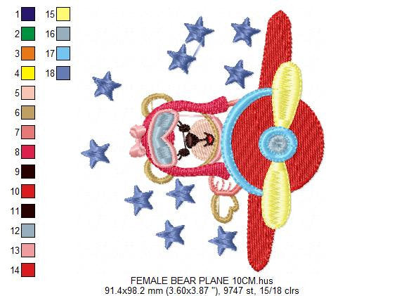 Pilot Bear embroidery designs - Plane embroidery design machine embroidery pattern - Female bear applique design - baby girl embroidery