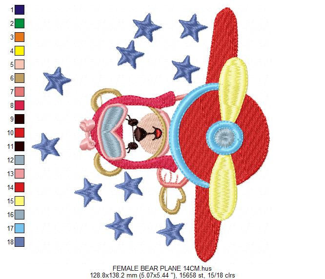 Pilot Bear embroidery designs - Plane embroidery design machine embroidery pattern - Female bear applique design - baby girl embroidery