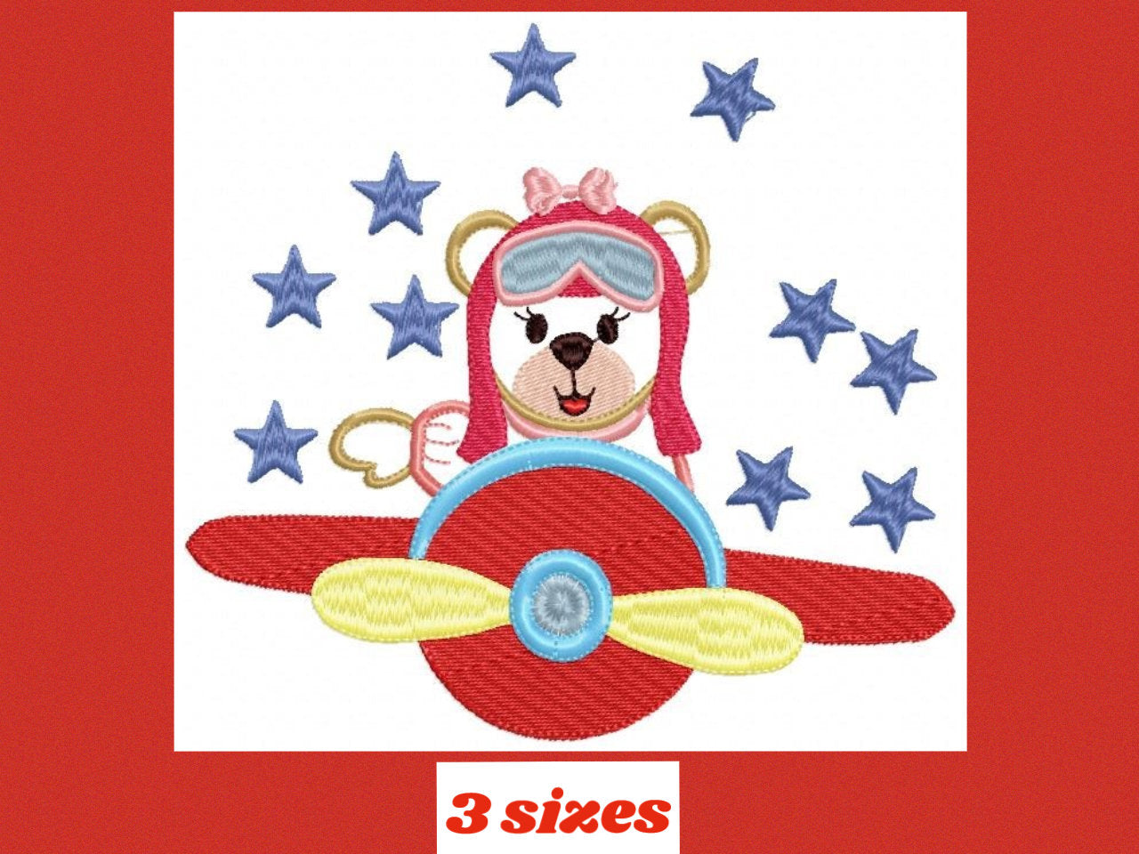 Pilot Bear embroidery designs - Plane embroidery design machine embroidery pattern - Female bear applique design - baby girl embroidery