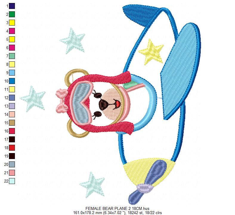 Pilot Bear embroidery designs - Plane embroidery design machine embroidery pattern -Teddy bear applique design - baby girl embroidery file