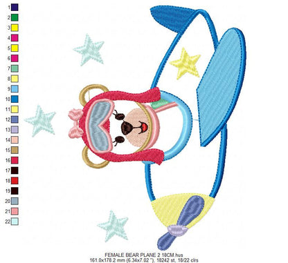 Pilot Bear embroidery designs - Plane embroidery design machine embroidery pattern -Teddy bear applique design - baby girl embroidery file