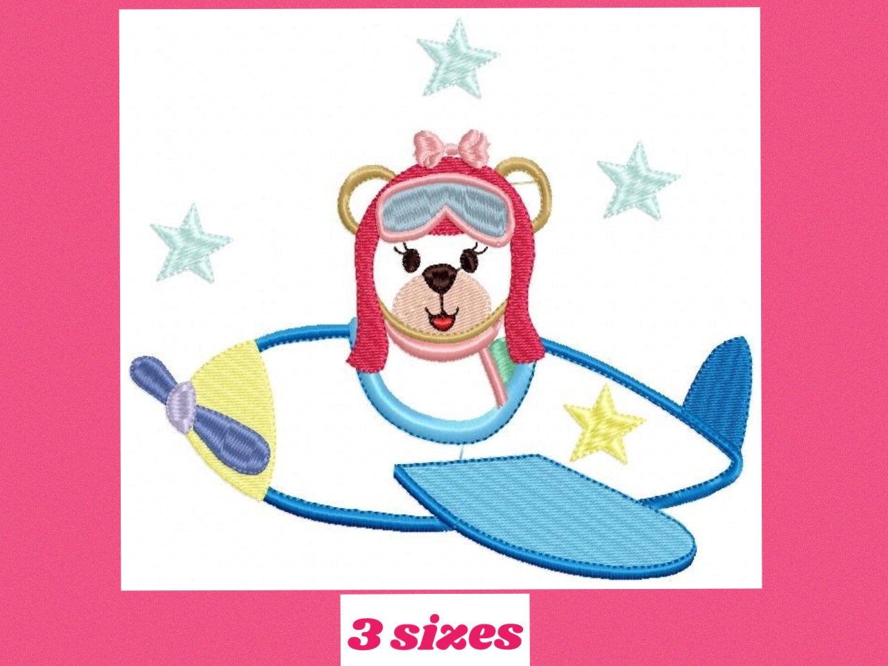 Pilot Bear embroidery designs - Plane embroidery design machine embroidery pattern -Teddy bear applique design - baby girl embroidery file