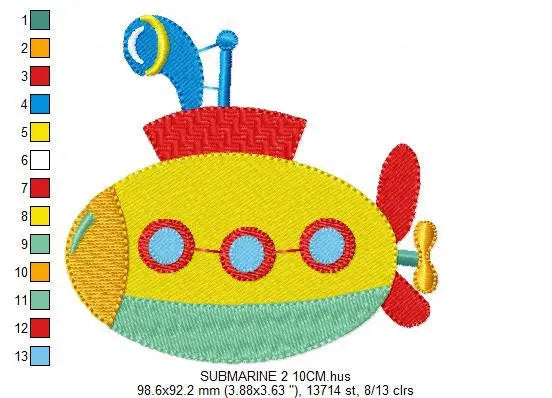 Submarine embroidery design - Submersible Boat machine embroidery pattern - Baby boy nautical file - Instant digital download pes jef dst Marcia Embroidery