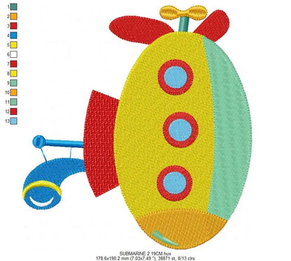Submarine embroidery design - Submersible Boat machine embroidery pattern - Baby boy nautical file - Instant digital download pes jef dst Marcia Embroidery