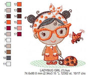 Laden Sie das Bild in den Galerie-Viewer, Ladybug embroidery designs - Baby girl embroidery design machine embroidery pattern file - Young Lady embroidery file - girl with glasses
