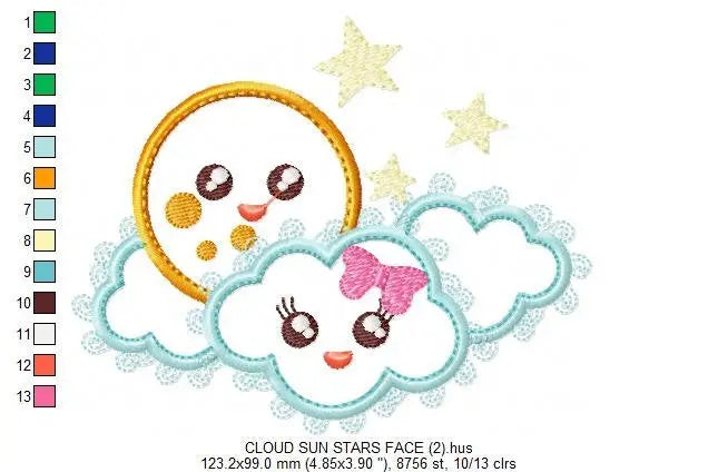 Cloud embroidery design - Full Moon embroidery design machine embroidery pattern - Baby girl embroidery file kid embroidery newborn stars Marcia Embroidery