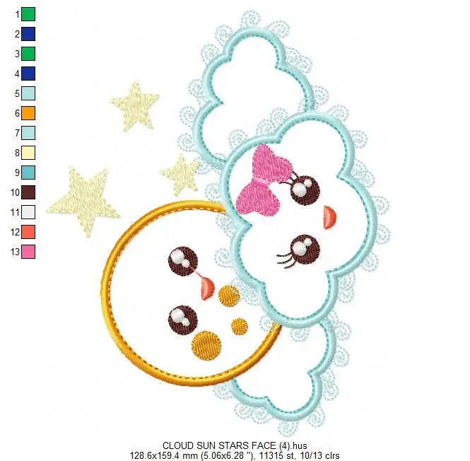 Cloud embroidery design - Full Moon embroidery design machine embroidery pattern - Baby girl embroidery file kid embroidery newborn stars Marcia Embroidery