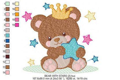 Bear embroidery designs - Bear with crown embroidery design machine embroidery pattern - Teddy bear embroidery file baby kid newborn nursey