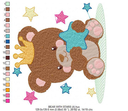 Bear embroidery designs - Bear with crown embroidery design machine embroidery pattern - Teddy bear embroidery file baby kid newborn nursey