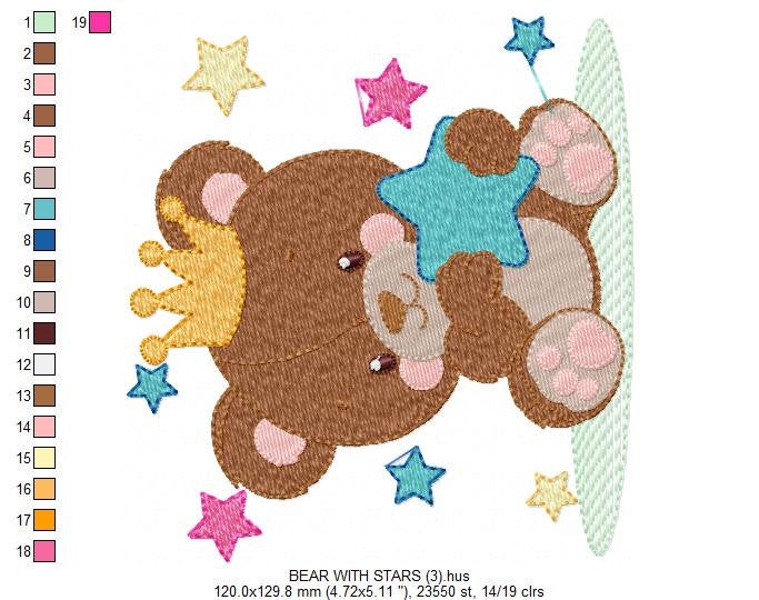 Bear embroidery designs - Bear with crown embroidery design machine embroidery pattern - Teddy bear embroidery file baby kid newborn nursey