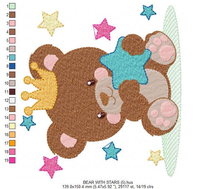 Bear embroidery designs - Bear with crown embroidery design machine embroidery pattern - Teddy bear embroidery file baby kid newborn nursey