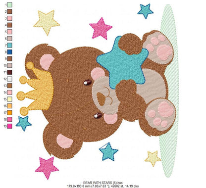 Bear embroidery designs - Bear with crown embroidery design machine embroidery pattern - Teddy bear embroidery file baby kid newborn nursey